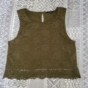 Army green, lace top